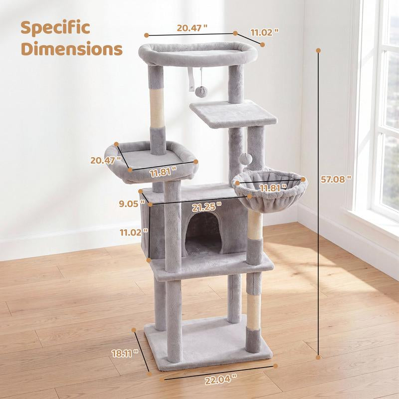 Multi-Level Cat Tree Tower β Condo, Plush Perch & Hammock for Indoor Cats