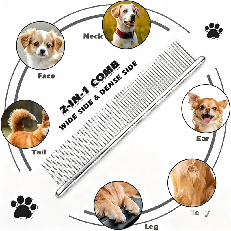 3-Piece Stainless Steel Pet Grooming Comb Set – Detangling, Undercoat & Face Combs