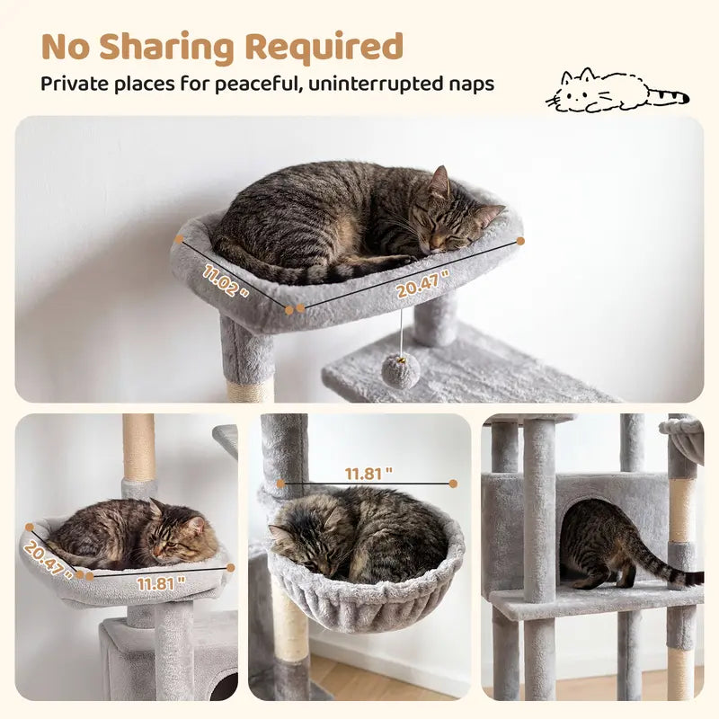 Multi-Level Cat Tree Tower – Condo, Plush Perch & Hammock for Indoor Cats