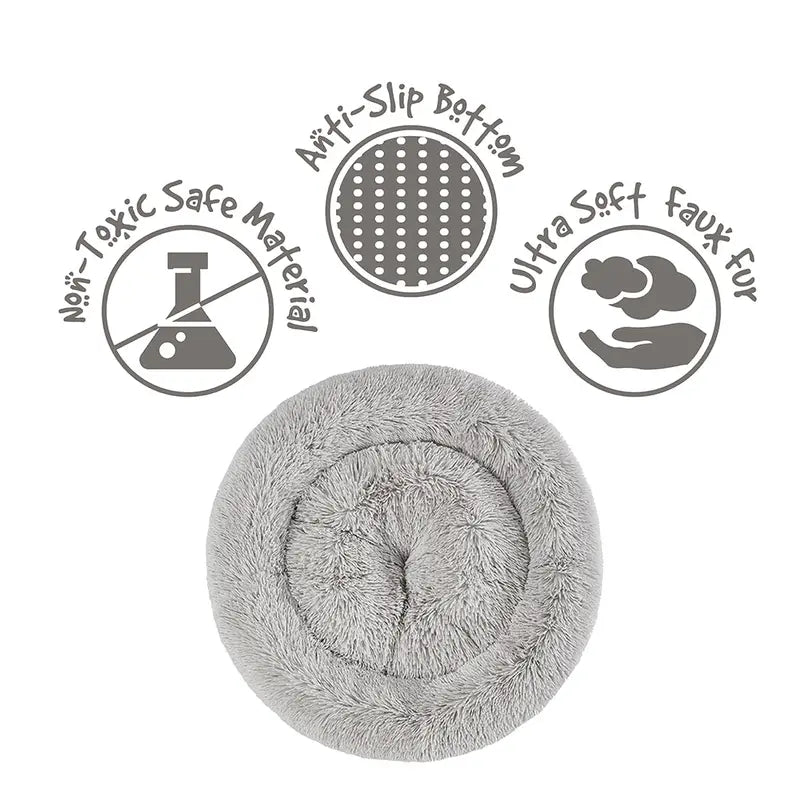 Donut Cuddler Pet Bed – Self-Warming Faux Fur Bed for Dogs & Cats