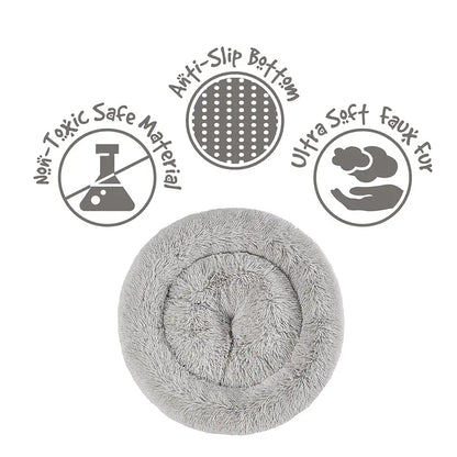 Donut Cuddler Pet Bed – Self-Warming Faux Fur Bed for Dogs & Cats