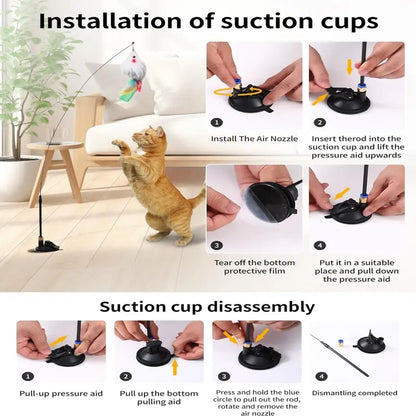 11-in-1 Interactive Cat Teaser Toy Set – Hands-Free Feather Wand with Suction Cup