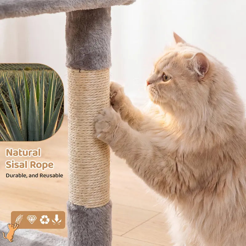 Multi-Level Cat Tree Tower – Condo, Plush Perch & Hammock for Indoor Cats