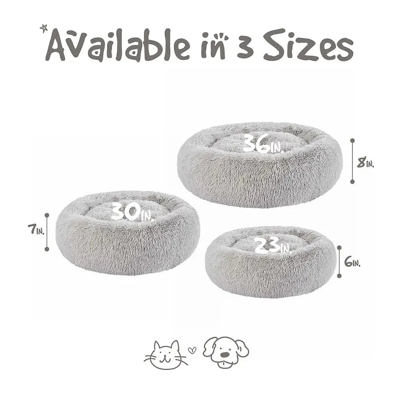 Donut Cuddler Pet Bed – Self-Warming Faux Fur Bed for Dogs & Cats