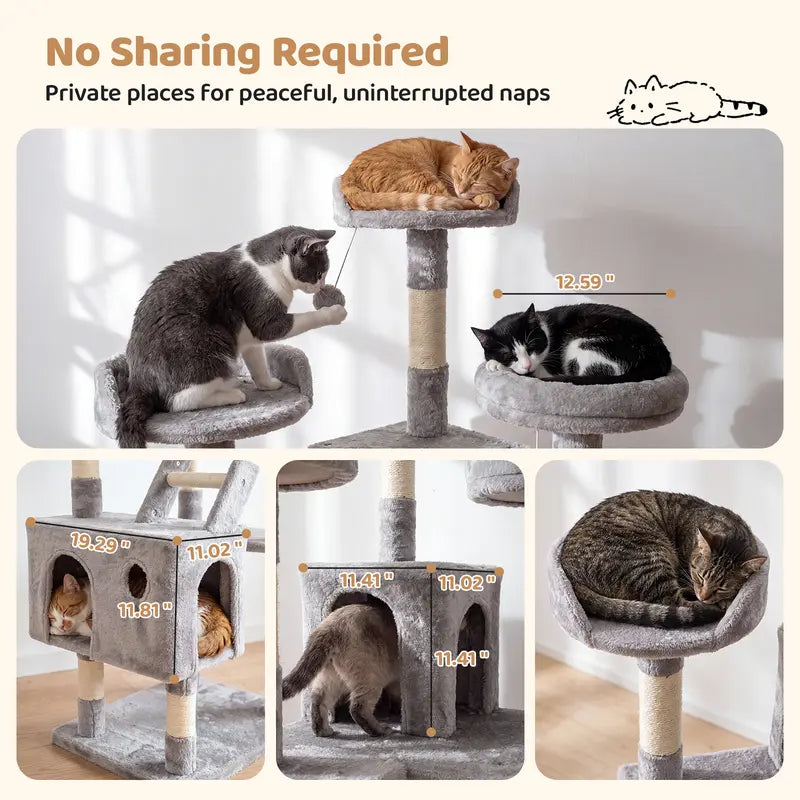 Multi-Level Cat Tree Tower – Condo, Plush Perch & Hammock for Indoor Cats