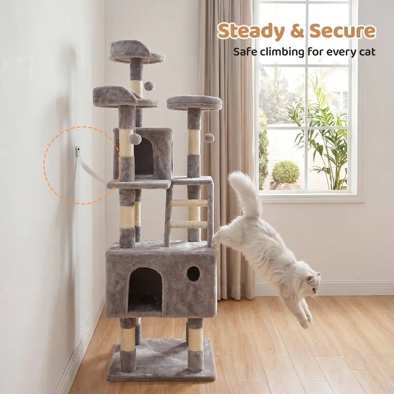 Multi-Level Cat Tree Tower – Condo, Plush Perch & Hammock for Indoor Cats
