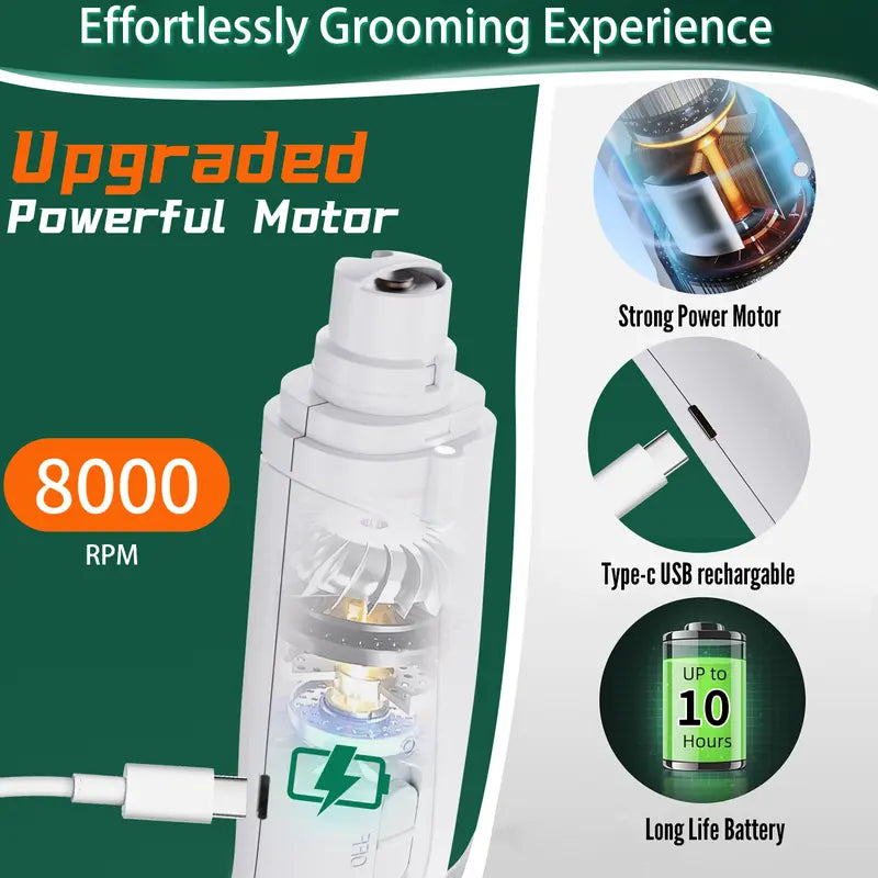 Rechargeable Pet Nail Grinder – Ultra-Quiet Electric Nail Trimmer for Dogs & Cats