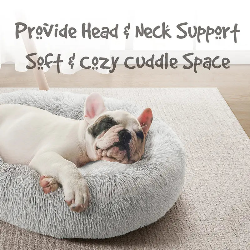 Donut Cuddler Pet Bed – Self-Warming Faux Fur Bed for Dogs & Cats