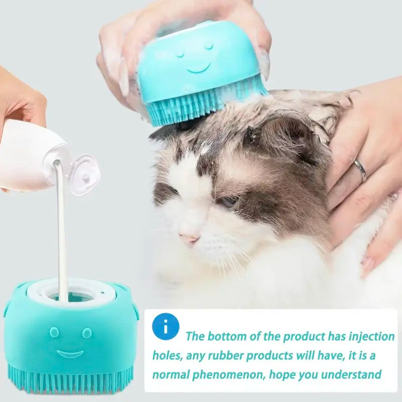 2-in-1 Silicone Pet Bath Brush – Soft Bristles, Shampoo Dispenser & Massage for Dogs & Cats