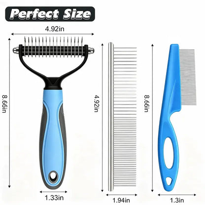 3-Piece Stainless Steel Pet Grooming Comb Set – Detangling, Undercoat & Face Combs