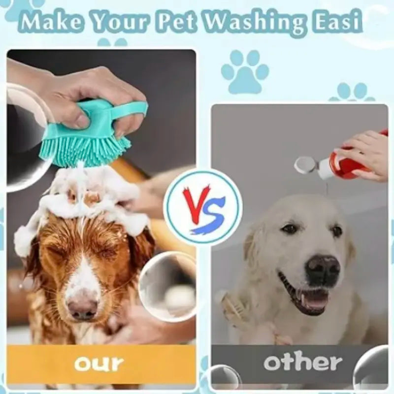 2-in-1 Silicone Pet Bath Brush – Soft Bristles, Shampoo Dispenser & Massage for Dogs & Cats