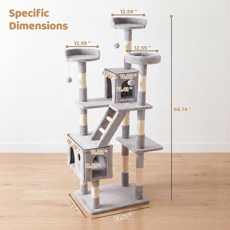 Multi-Level Cat Tree Tower – Condo, Plush Perch & Hammock for Indoor Cats