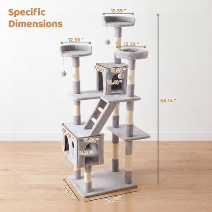 Multi-Level Cat Tree Tower – Condo, Plush Perch & Hammock for Indoor Cats