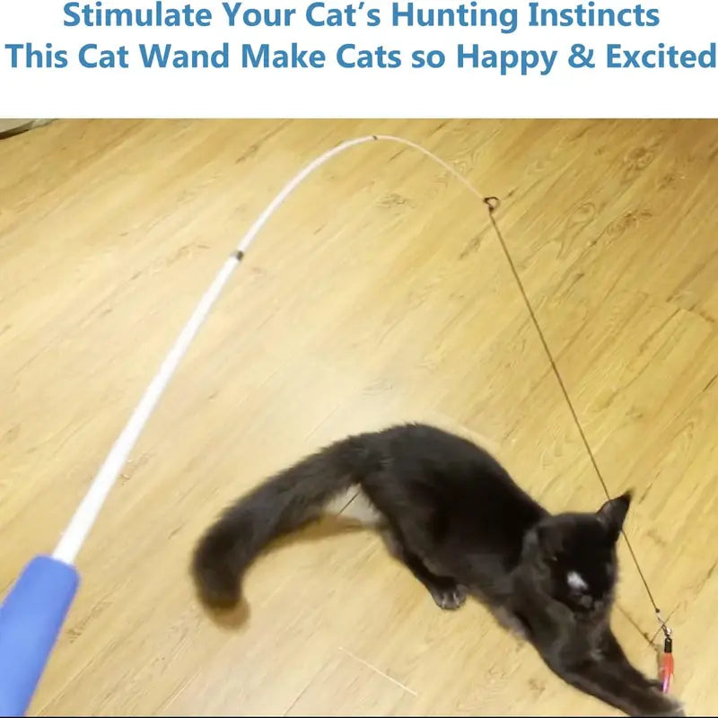 Interactive Feather Cat Wand Toy Set – 2 Retractable Wands + 7 Feather Refills with Bells