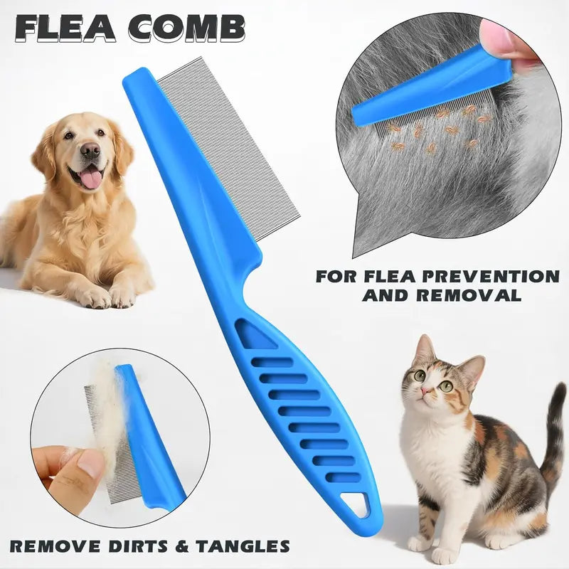 3-Piece Stainless Steel Pet Grooming Comb Set – Detangling, Undercoat & Face Combs