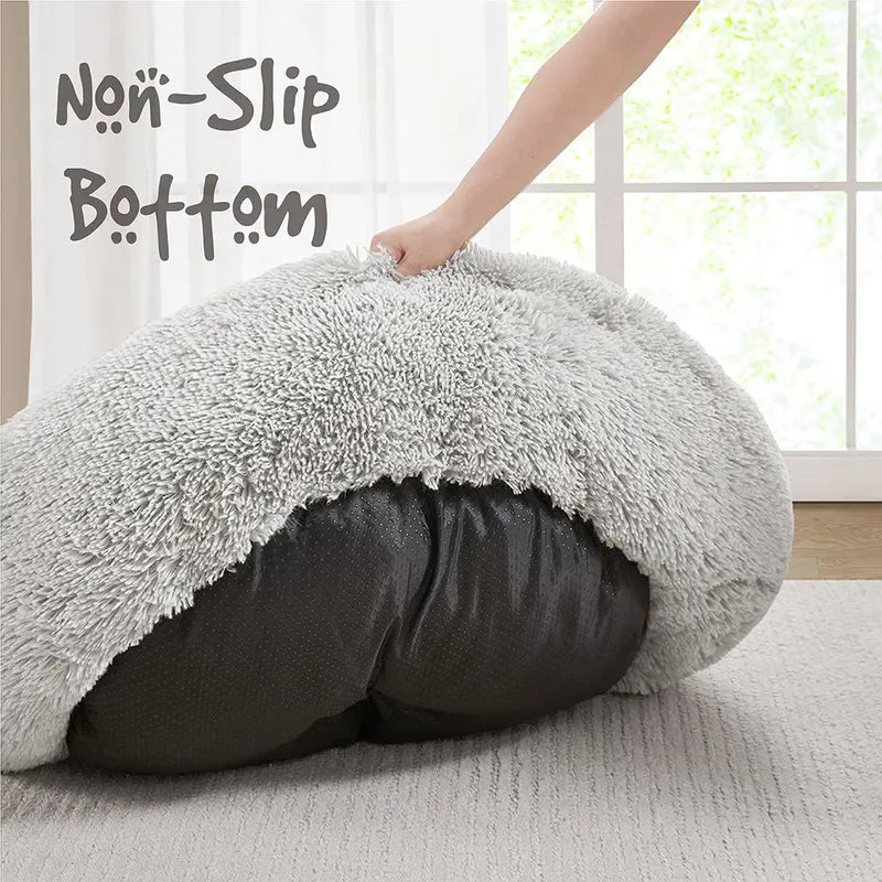 Donut Cuddler Pet Bed – Self-Warming Faux Fur Bed for Dogs & Cats