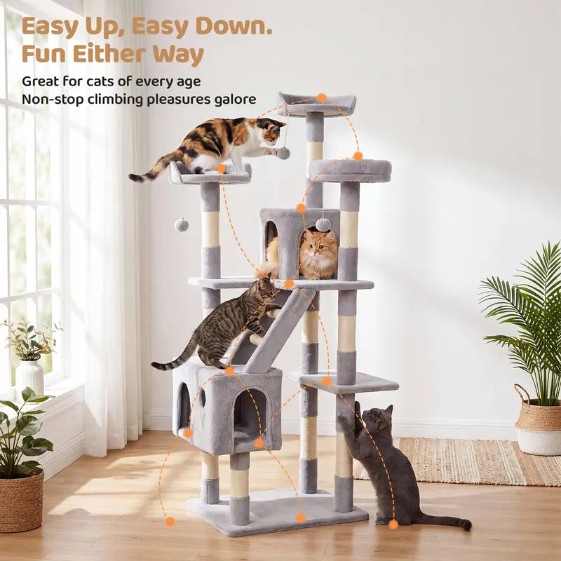 Multi-Level Cat Tree Tower – Condo, Plush Perch & Hammock for Indoor Cats