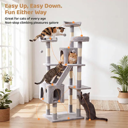 Multi-Level Cat Tree Tower – Condo, Plush Perch & Hammock for Indoor Cats