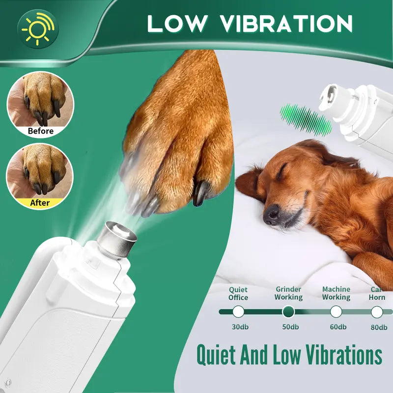 Rechargeable Pet Nail Grinder – Ultra-Quiet Electric Nail Trimmer for Dogs & Cats
