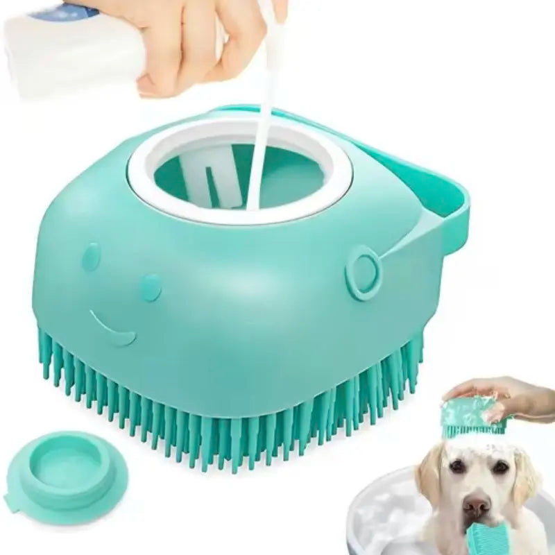 2-in-1 Silicone Pet Bath Brush – Soft Bristles, Shampoo Dispenser & Massage for Dogs & Cats