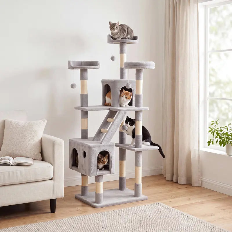 Multi-Level Cat Tree Tower – Condo, Plush Perch & Hammock for Indoor Cats