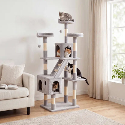Multi-Level Cat Tree Tower – Condo, Plush Perch & Hammock for Indoor Cats