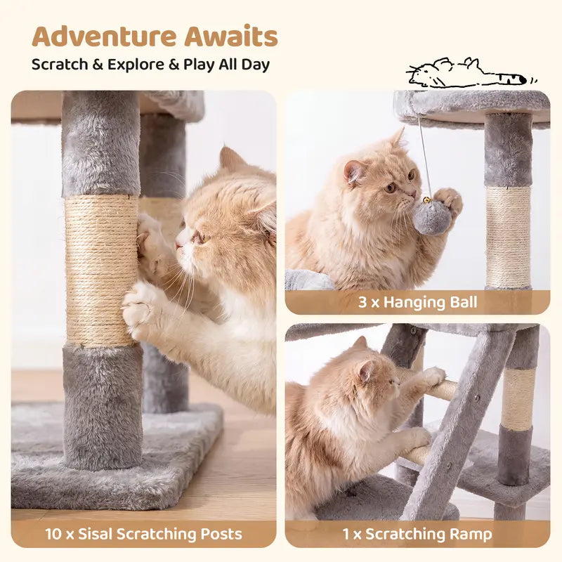 Multi-Level Cat Tree Tower – Condo, Plush Perch & Hammock for Indoor Cats