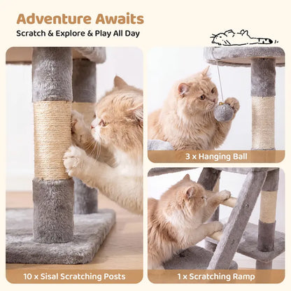 Multi-Level Cat Tree Tower – Condo, Plush Perch & Hammock for Indoor Cats