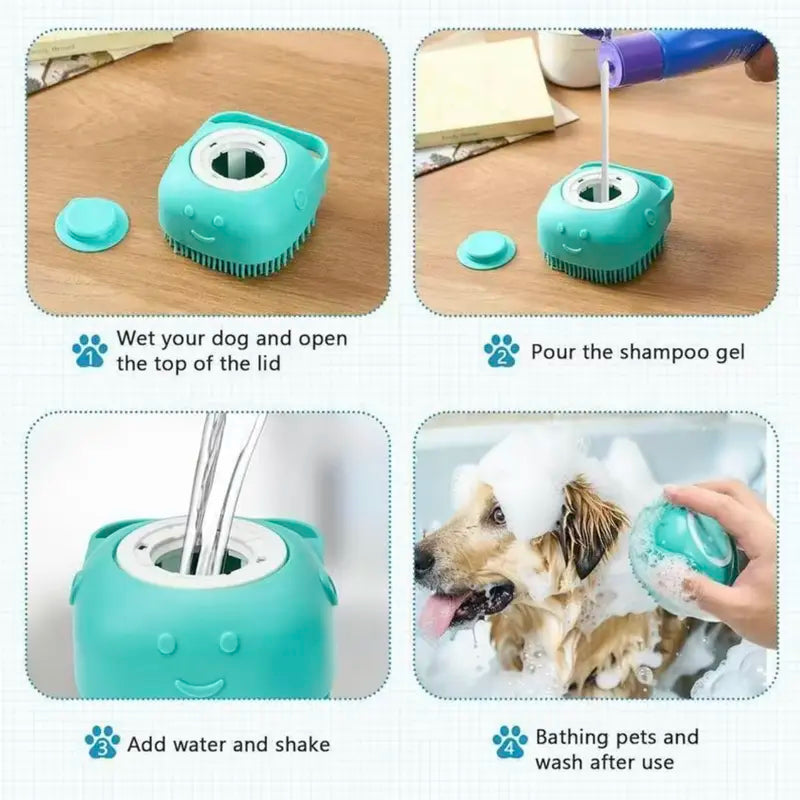 2-in-1 Silicone Pet Bath Brush – Soft Bristles, Shampoo Dispenser & Massage for Dogs & Cats