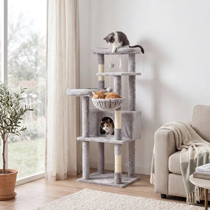 Multi-Level Cat Tree Tower – Condo, Plush Perch & Hammock for Indoor Cats